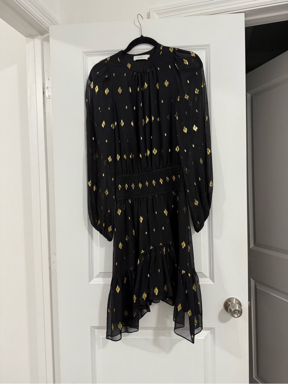 A.L.C. Black Short Dress with Gold Foil Motif